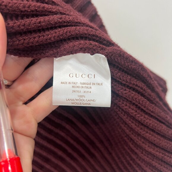 Gucci Burgundy Knit Cardigan Bow Tie Waist Wool Sweater size XS - Picture 9 of 10